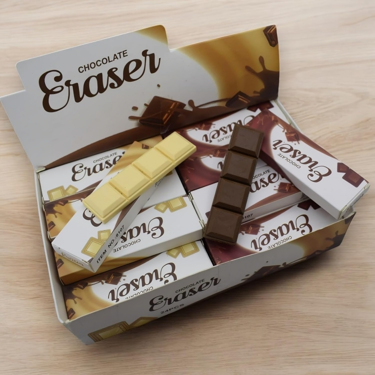 Chocolate and Lego erasers