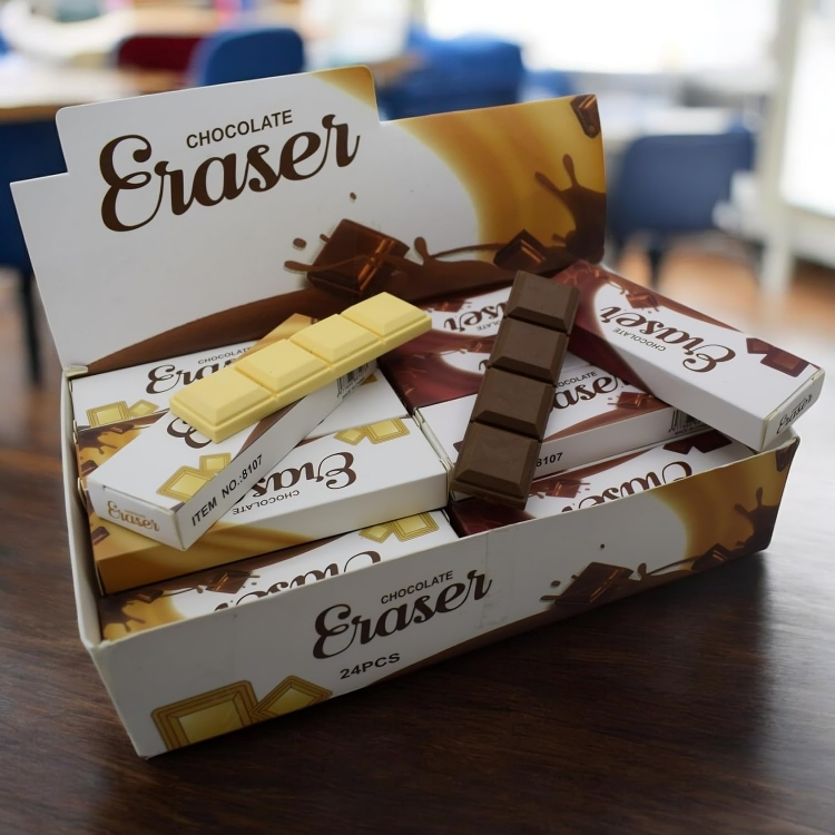 Chocolate and Lego erasers