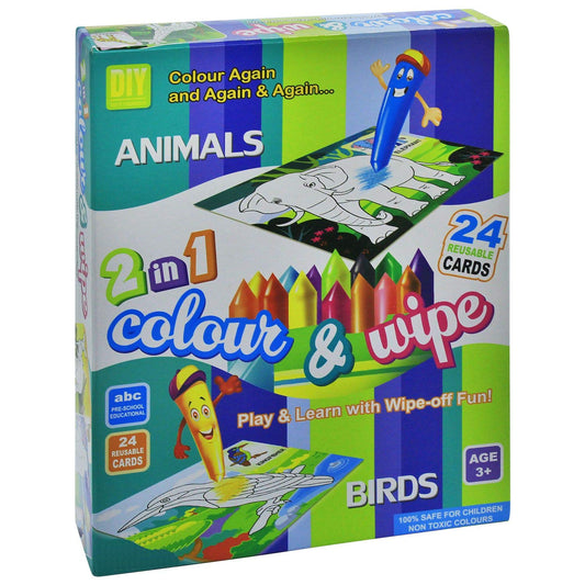 Color & Wipe Kit l Animals And Birds For Age 3+1 24 Reusable Cards