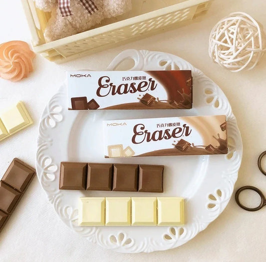 Chocolate and Lego erasers